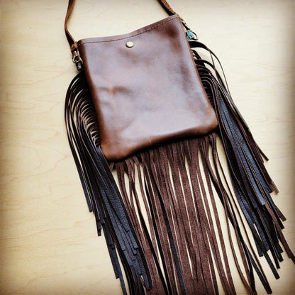 Small Crossbody Handbag Turq Floral Leather Fringe