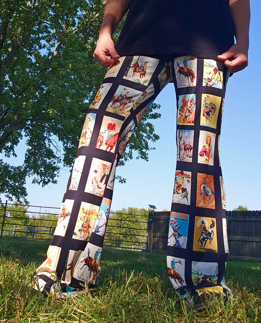 Baha Ranch Vintage Cowboy Collage Western Flare Pants