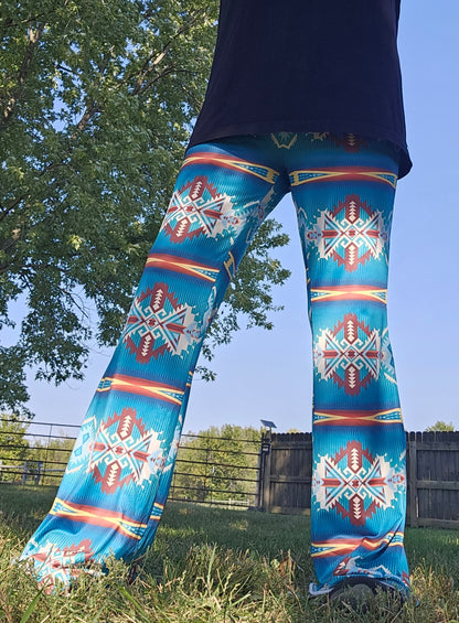 Baha Ranch Teal Aztec Flare Pants