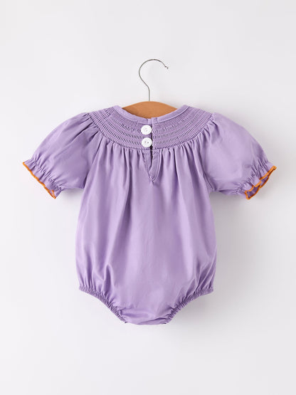 Purple Halloween Smock Embroidery Baby Girl Romper