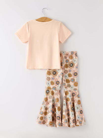 Girls Letter Print Top + Floral Pattern Pants