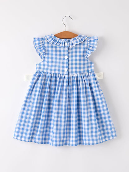 Fall Thanksgiving& Halloween Blue Pumpkin Smock Embroidery Baby Girl Dress