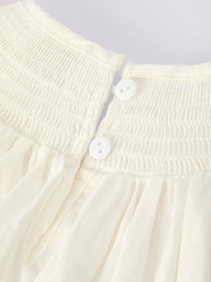 Spring White Girls Dress with Pink Bow Embroidery