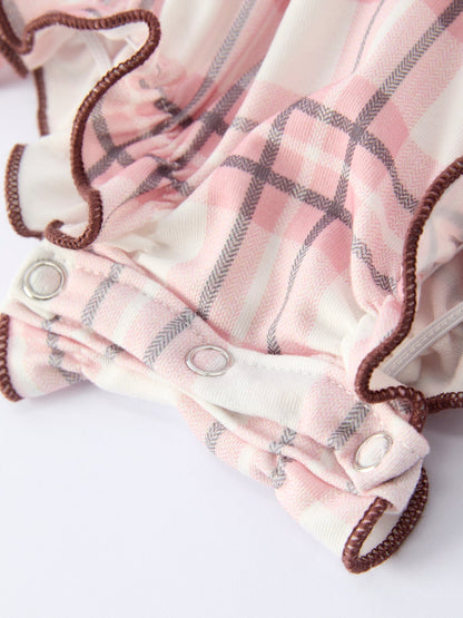 Western Horse Embroidered Smocked Plaid Baby Girl Romper