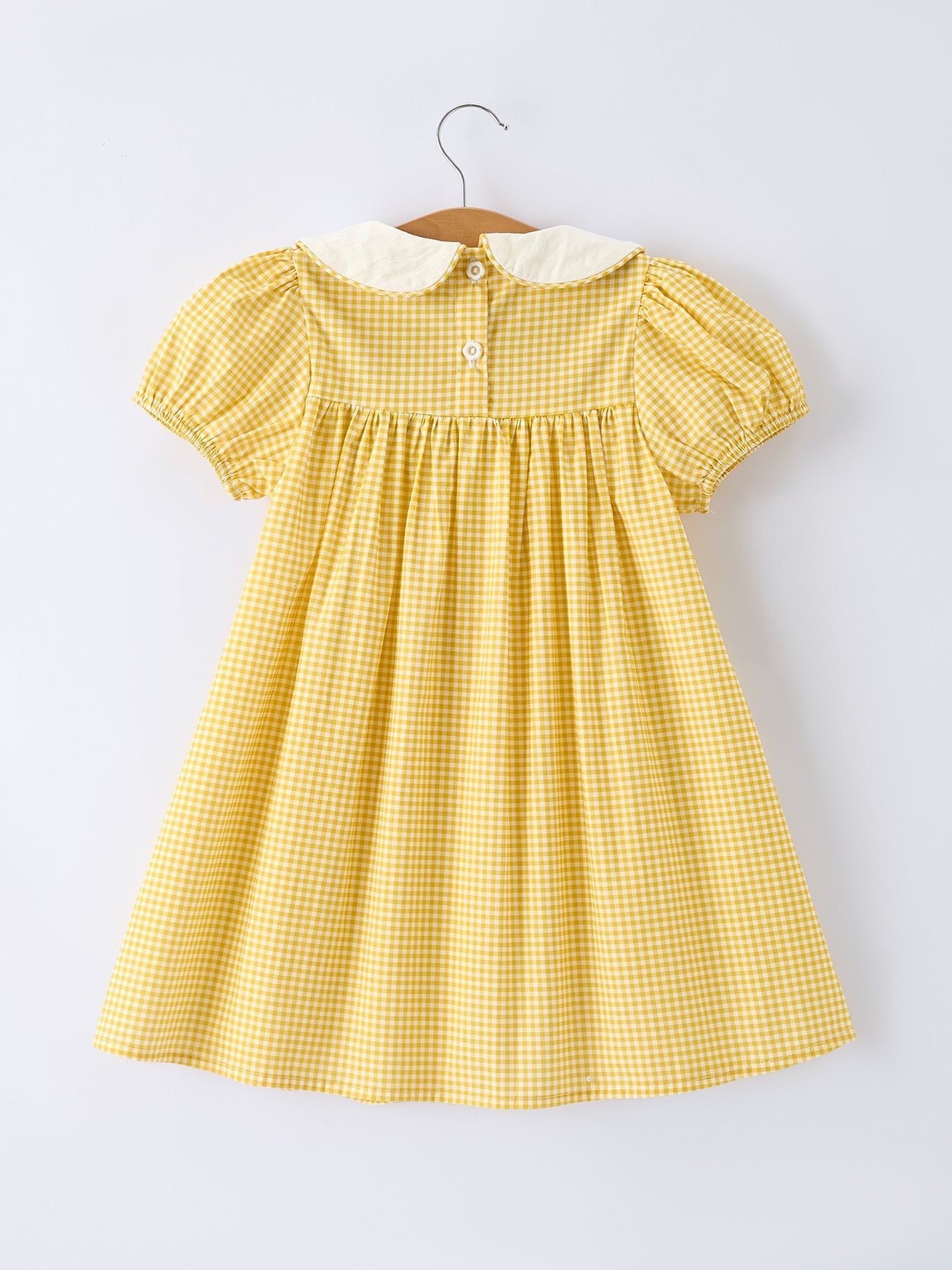 Yellow Goose Embroidered Smocked Plaid Dress