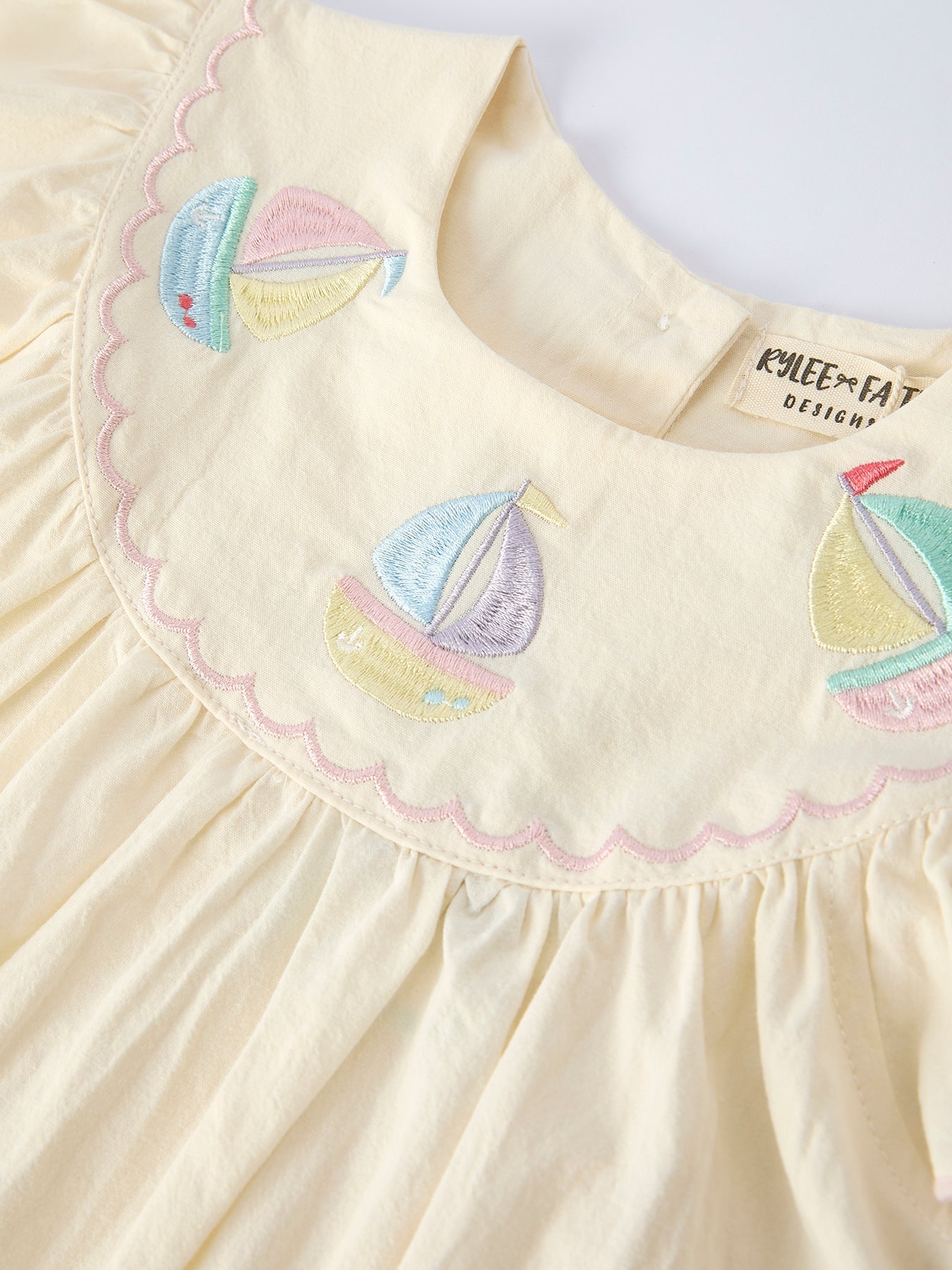 Rainbow Sailboat Embroidered Girls Dress