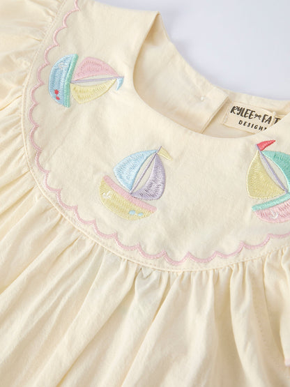 Rainbow Sailboat Embroidered Girls Dress
