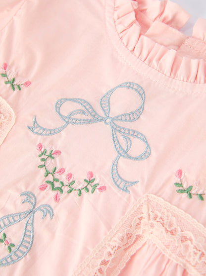 Embroidered Lace Girls' Short-sleeved Dress