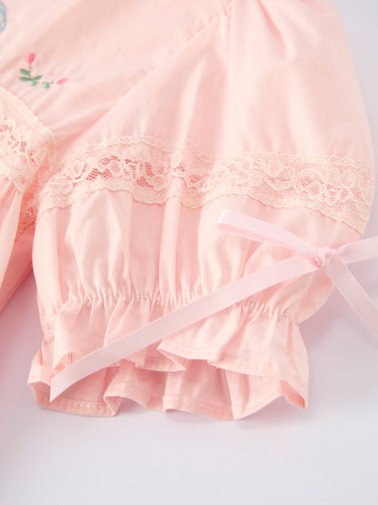 Embroidered Lace Girls' Short-sleeved Dress