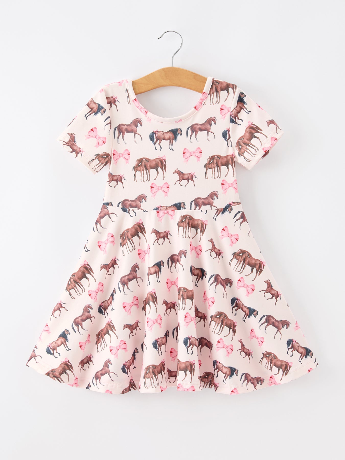 Girls Western Horse Print Twirl Dress Short Sleeve