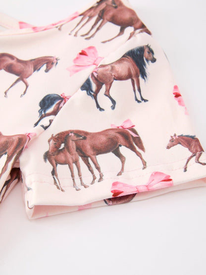 Girls Western Horse Print Twirl Dress Short Sleeve