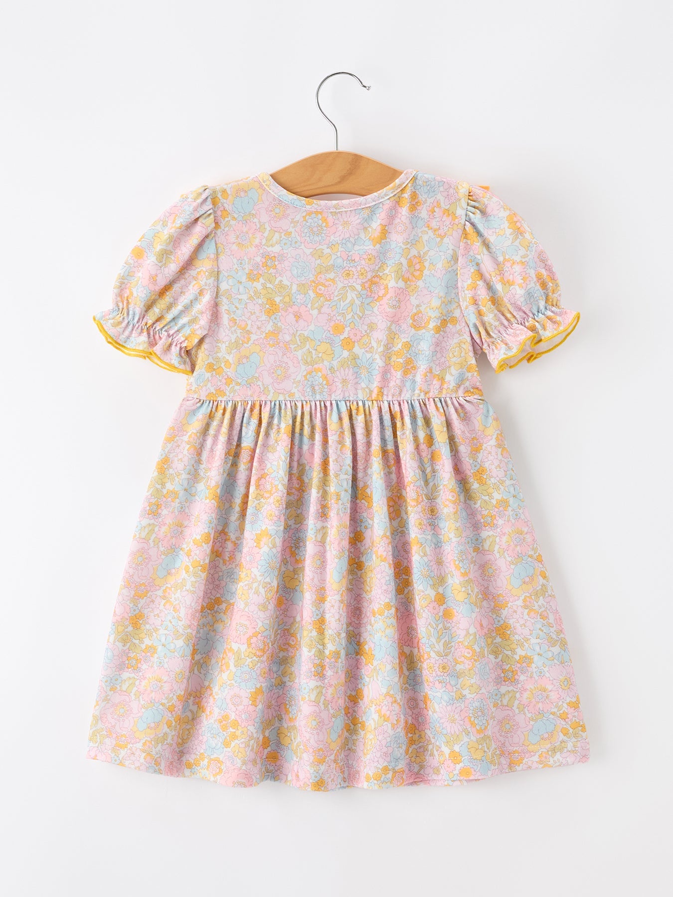 Yellow Bow Smocked Floral Girl Dress