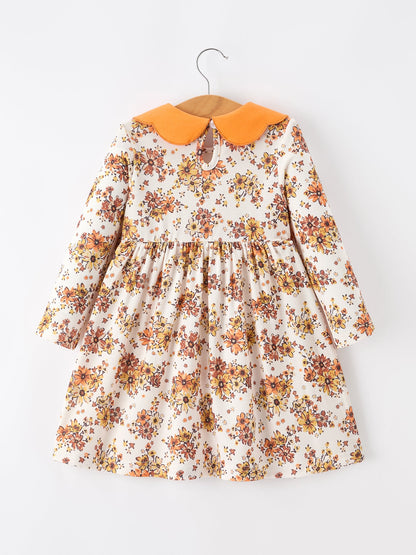 Fall Orange Floral Girl Dress Petals Collar