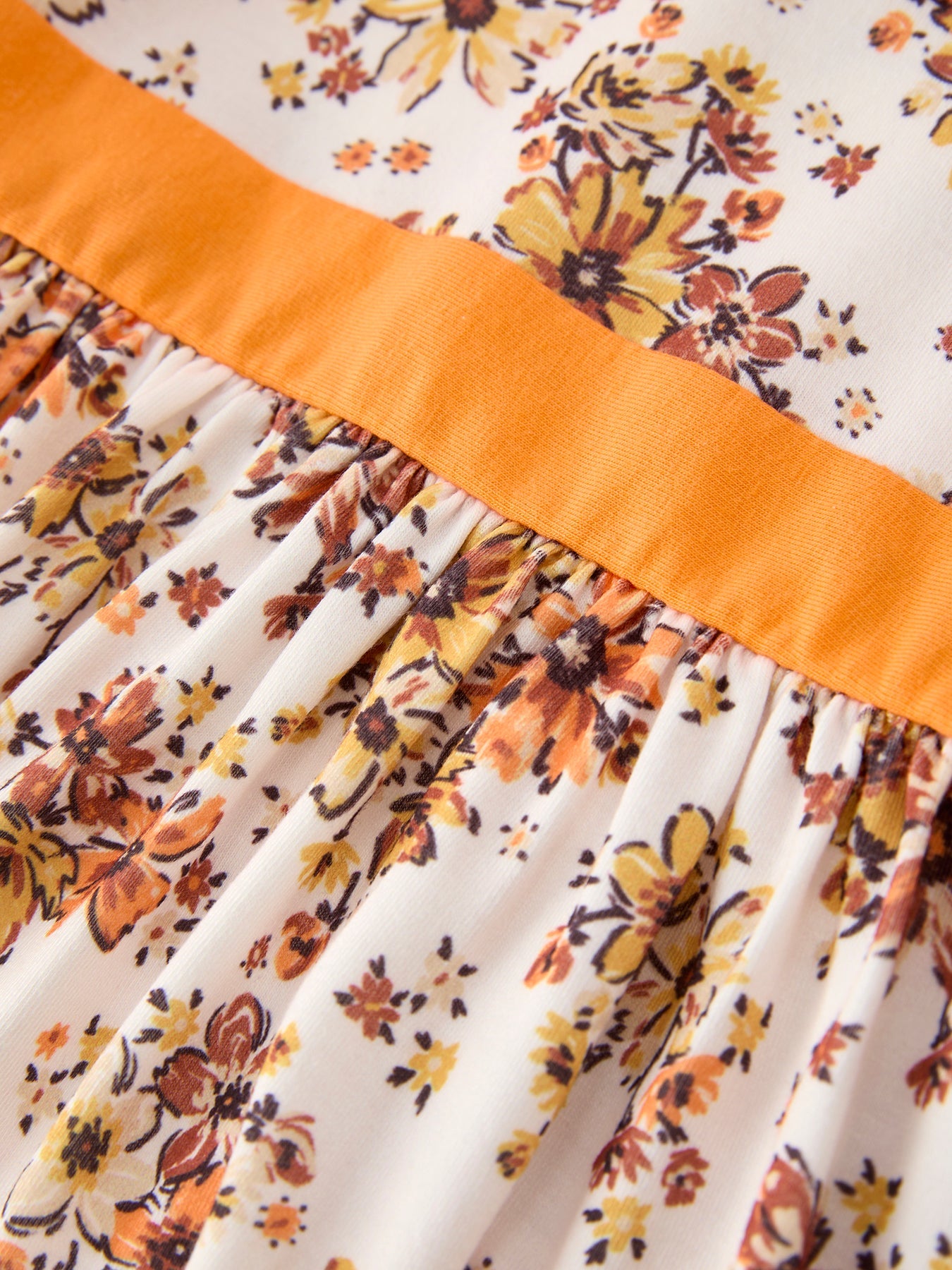 Fall Orange Floral Girl Dress Petals Collar