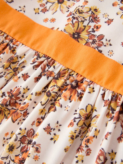 Fall Orange Floral Girl Dress Petals Collar