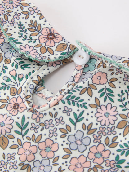 Sage Green Bow Floral Smocked Girl Dress