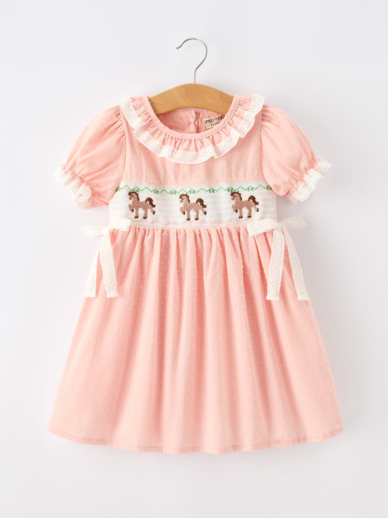 Western Horse Embroidery Girls Dress Lace Petals Collar Puff Sleeve