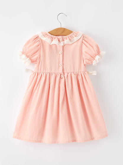 Western Horse Embroidery Girls Dress Lace Petals Collar Puff Sleeve