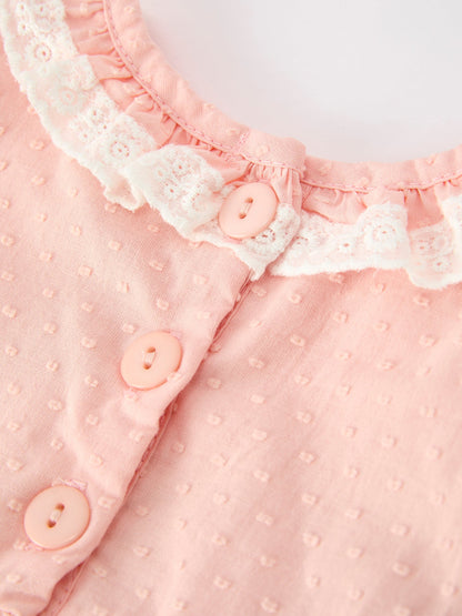 Western Horse Embroidery Girls Romper Lace Petals Collar Puff Sleeve
