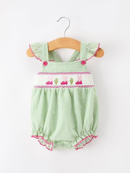 Western Boots Cactus Girls Romper Stripe Ruffle Strap
