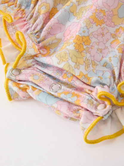 Yellow Bow Smocked Floral Baby Bubble