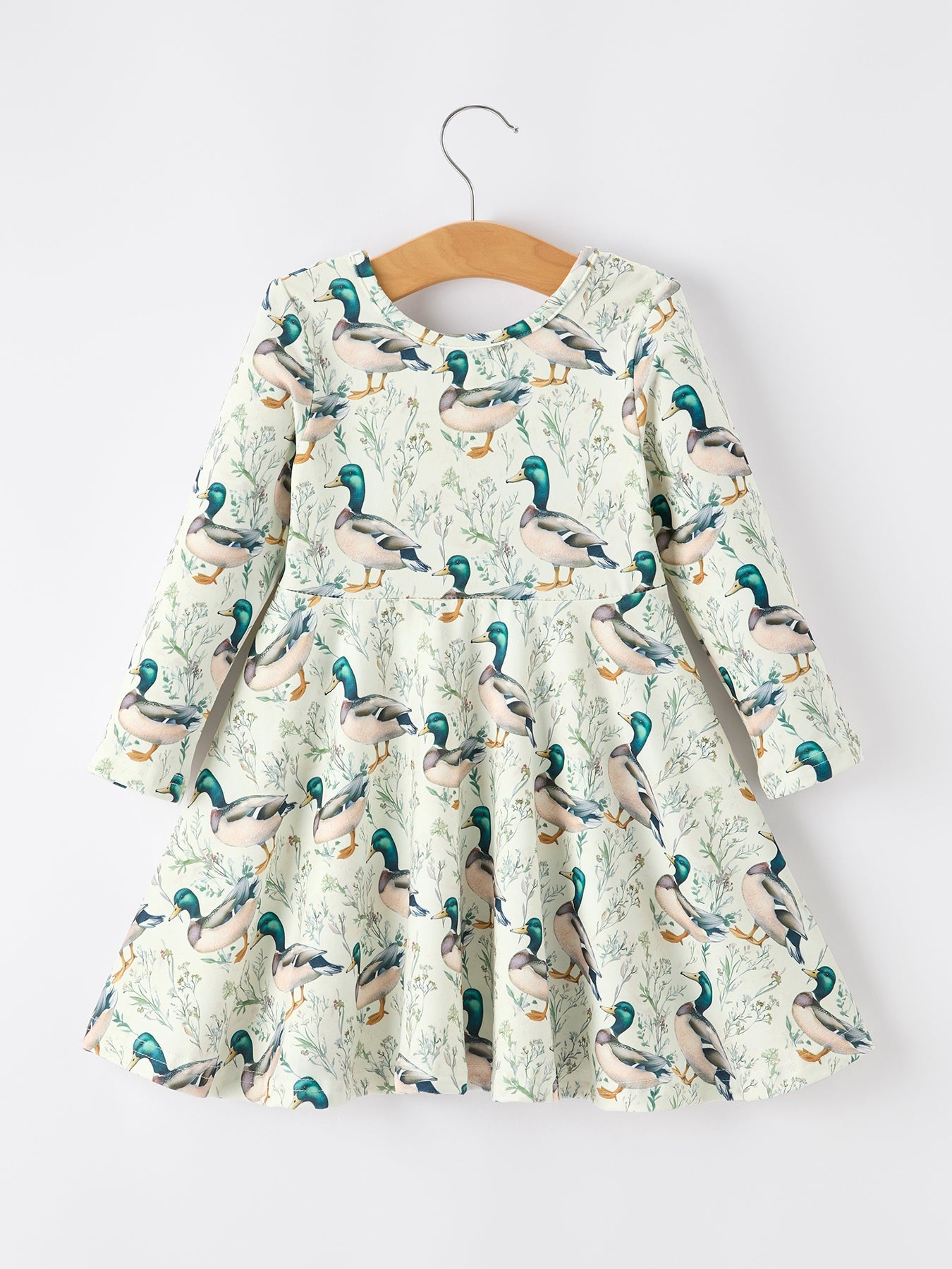 Girls Duck Print Dress Long Sleeve Twirl Dress