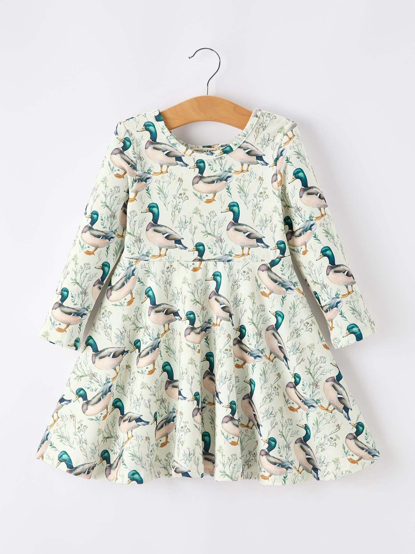 Girls Duck Print Dress Long Sleeve Twirl Dress