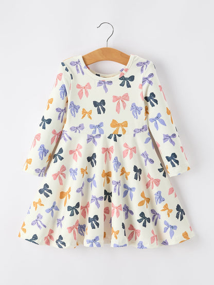 Halloween Bow Girls Dress Long Sleeve Twirl Dress