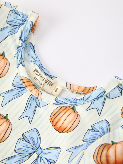 Halloween Thanksgiving Pumpkin Bow Girls Dress Long Sleeve