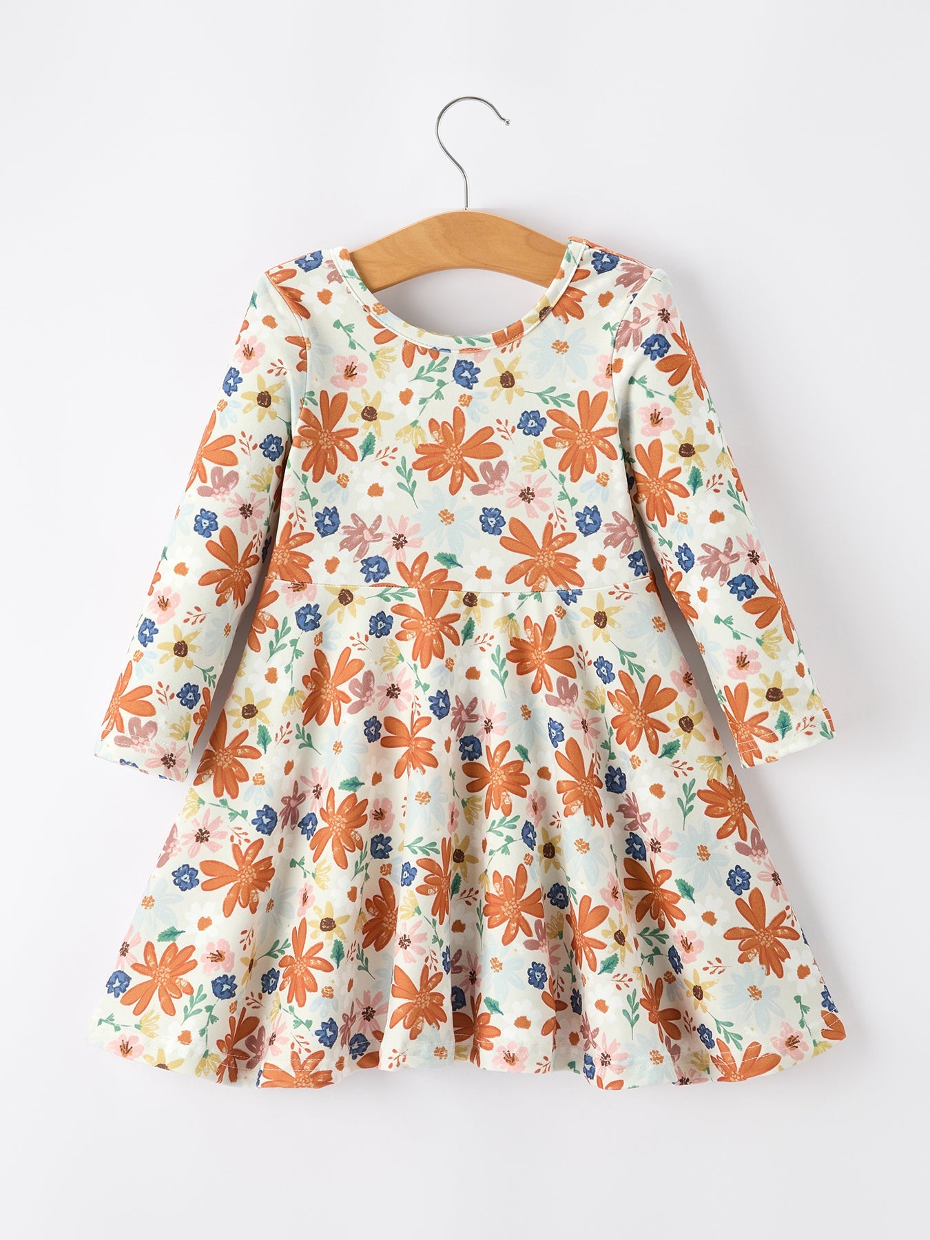 Fall Floral Girls Dress Long Sleeve Twirl Dress