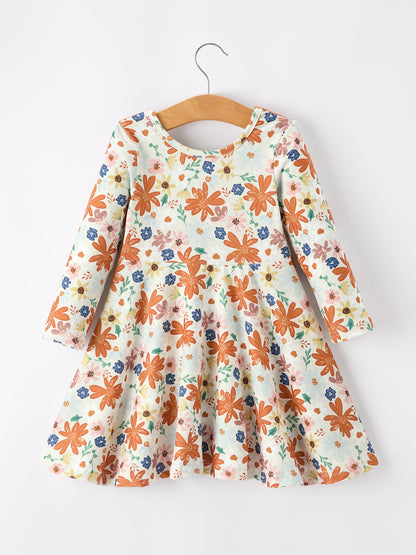 Fall Floral Girls Dress Long Sleeve Twirl Dress