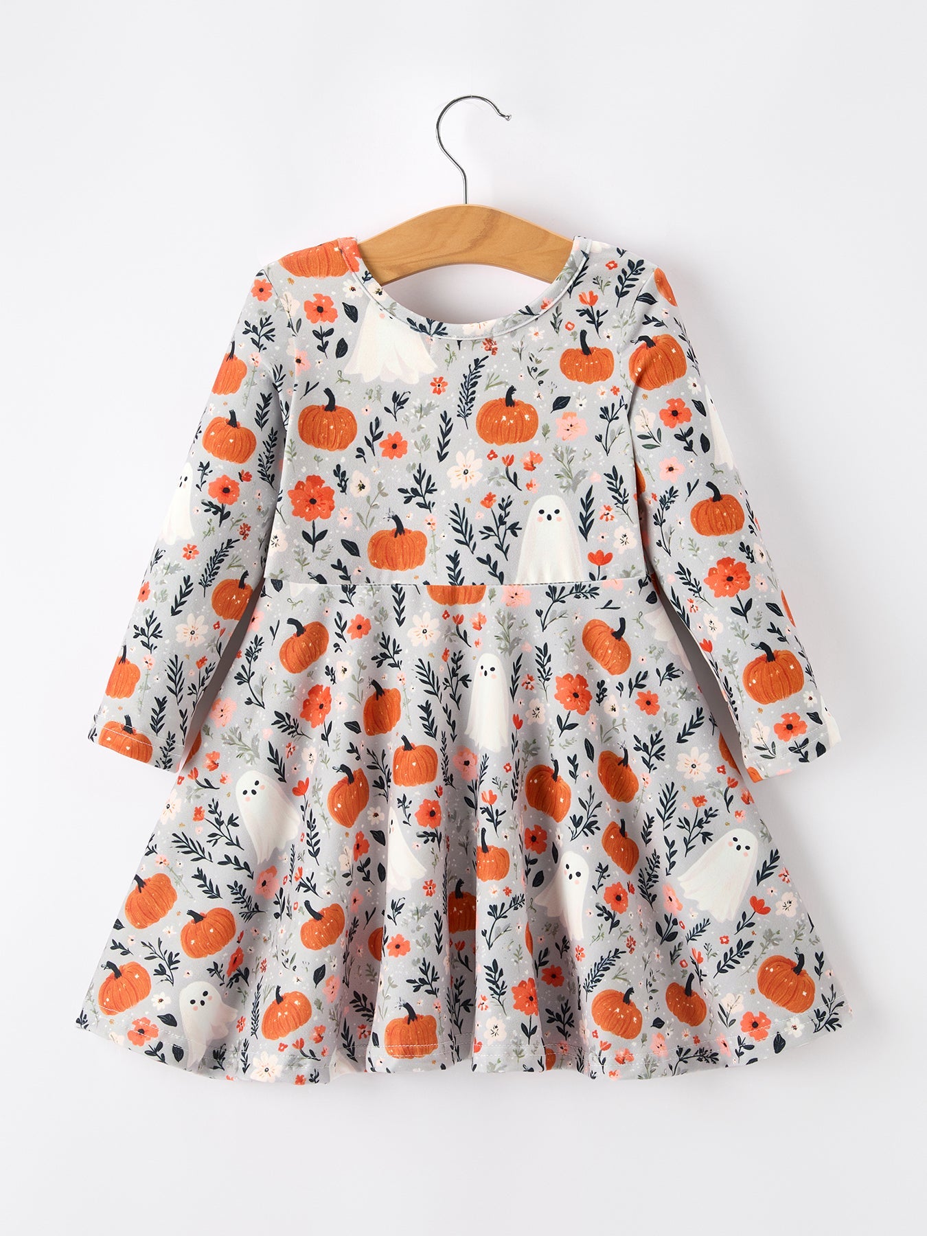 PREORDER Halloween Pumpkin Ghost Girls Dress Long Sleeve Twirl Dress