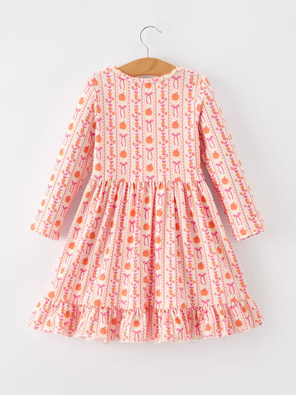 PREORDER Halloween Thanksgiving Pumpkin Bow Pocket Girls Dress