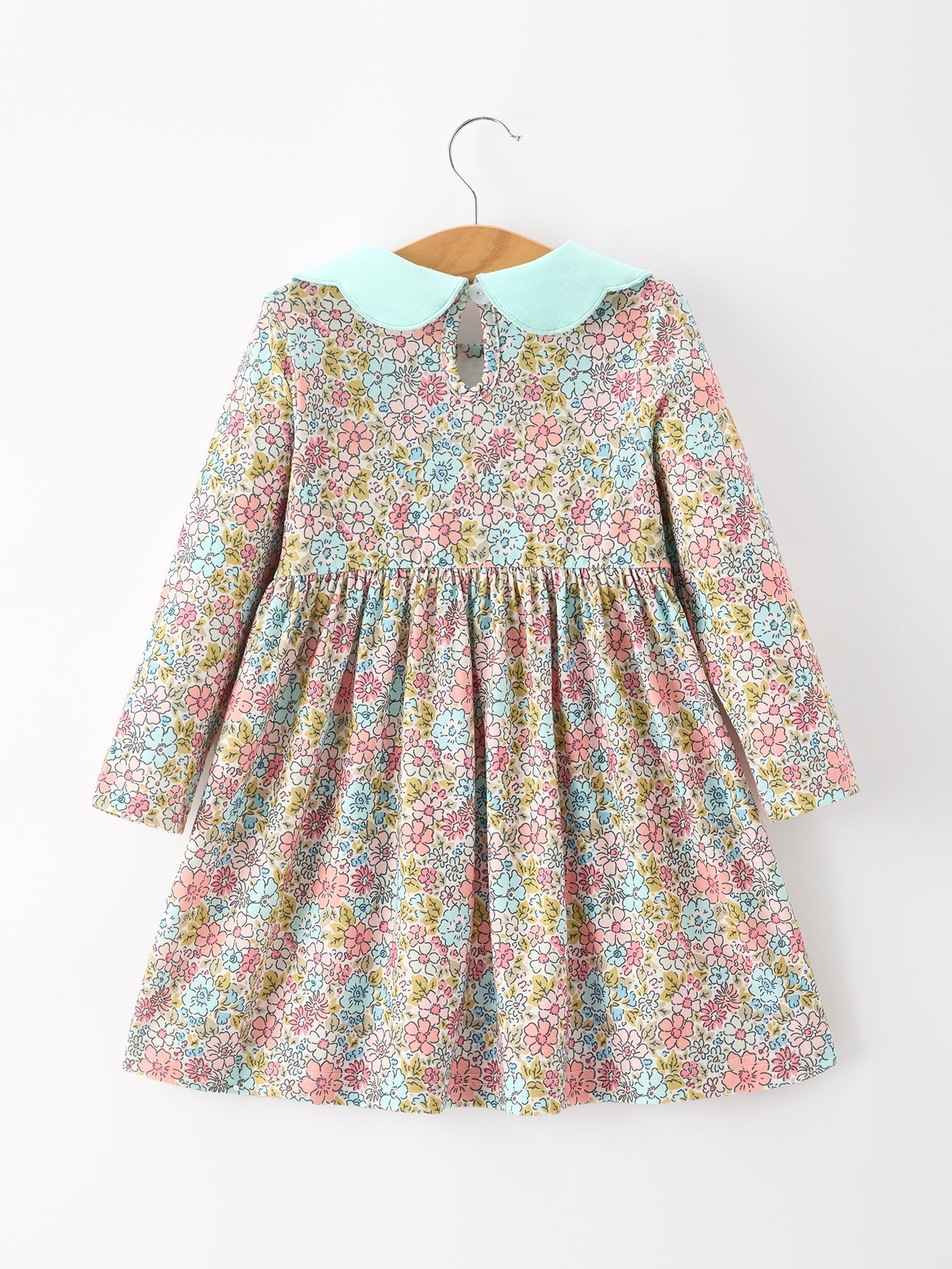 Mint Floral Girl Dress Petals Collar