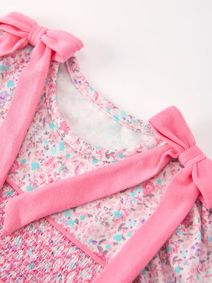Pink Bow Smocked Floral Baby Bubble