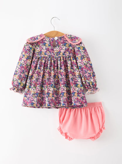Pink Floral Petals Collar Girl Bloomer Set