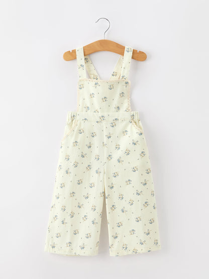 Girls Floral Print Lace Trim Wide Leg Jumpsuit