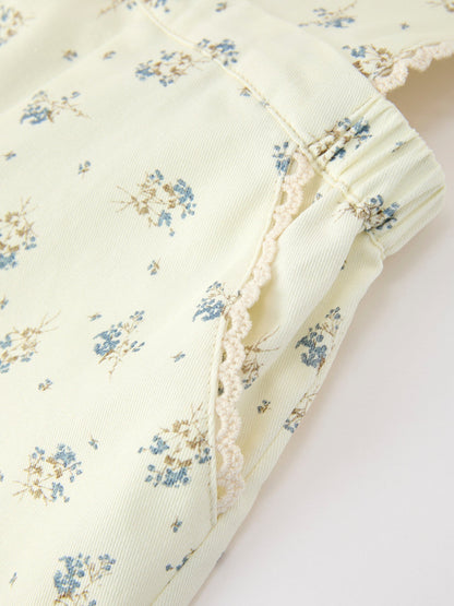 Girls Floral Print Lace Trim Wide Leg Jumpsuit