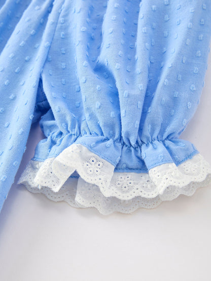 Blue Fall Thanksgiving&Halloween Pumpkin Smock Embroidery Lace Baby Girl Dress