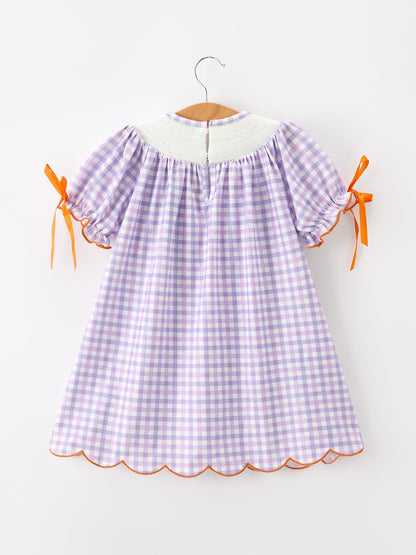 Halloween Ghost Plaid Bow Scallop Girls Dress
