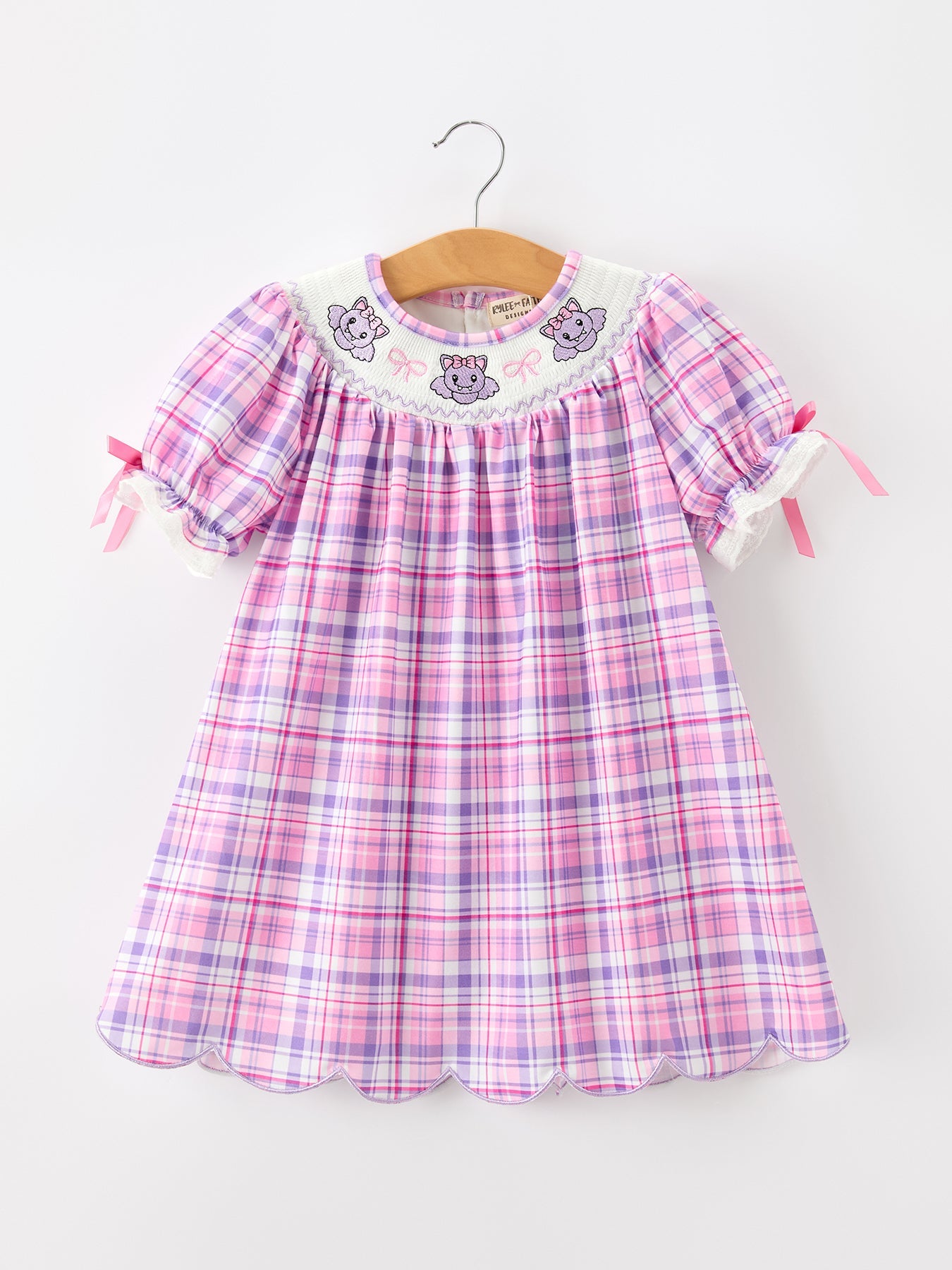 Halloween Plaid Bat Smocked Girls Dress