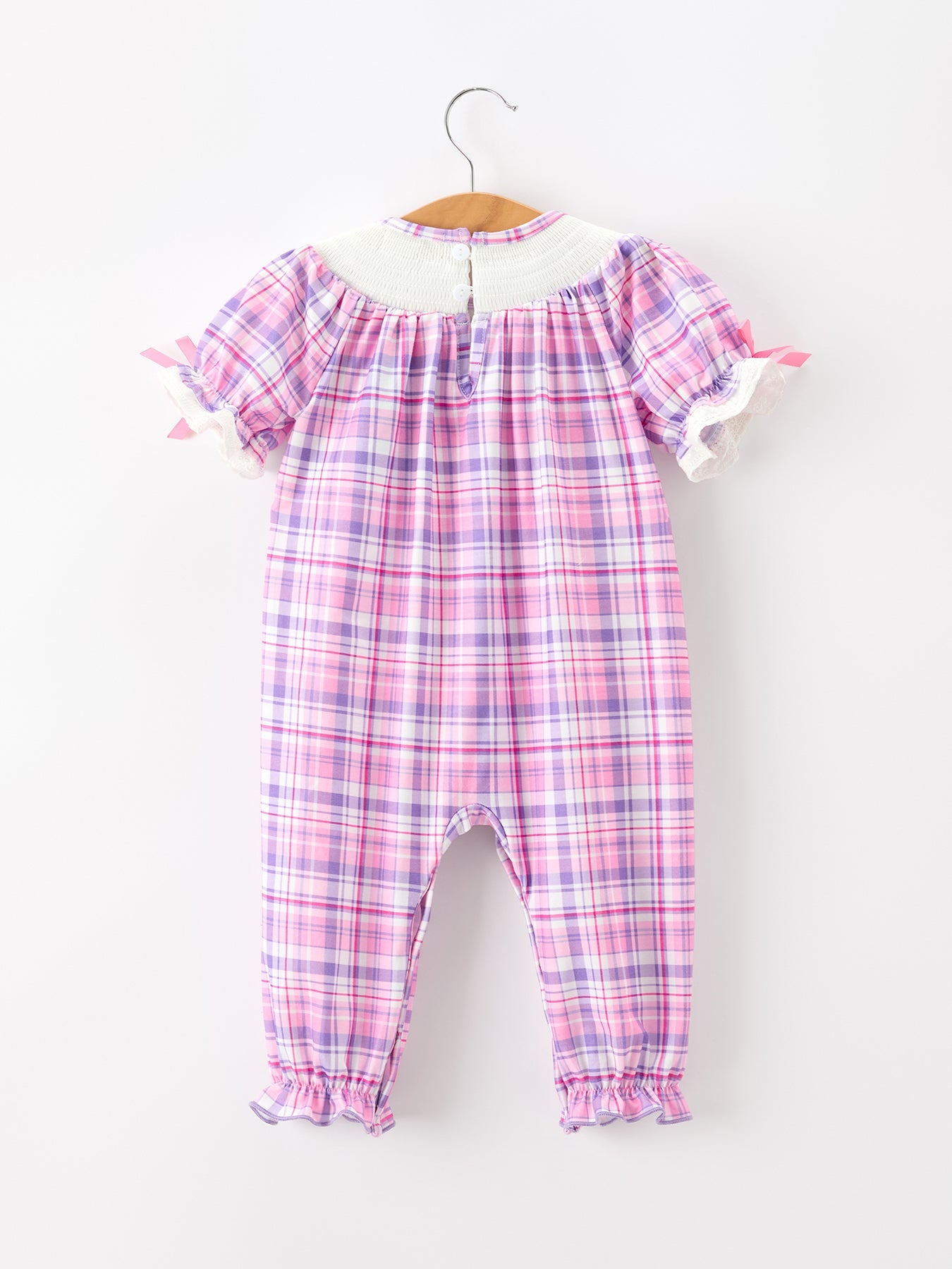 Halloween Plaid Bat Smocked Girls Romper