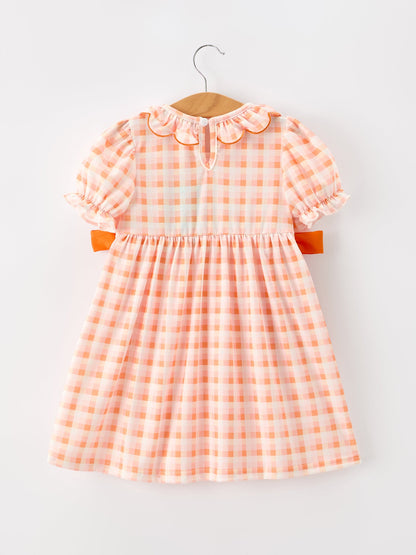 Halloween Pumpkin Plaid Bow Girls Dress