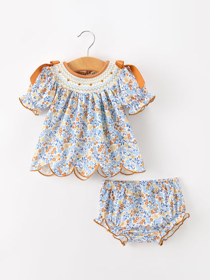 Fall Floral Smocked Girls Bloomer Set