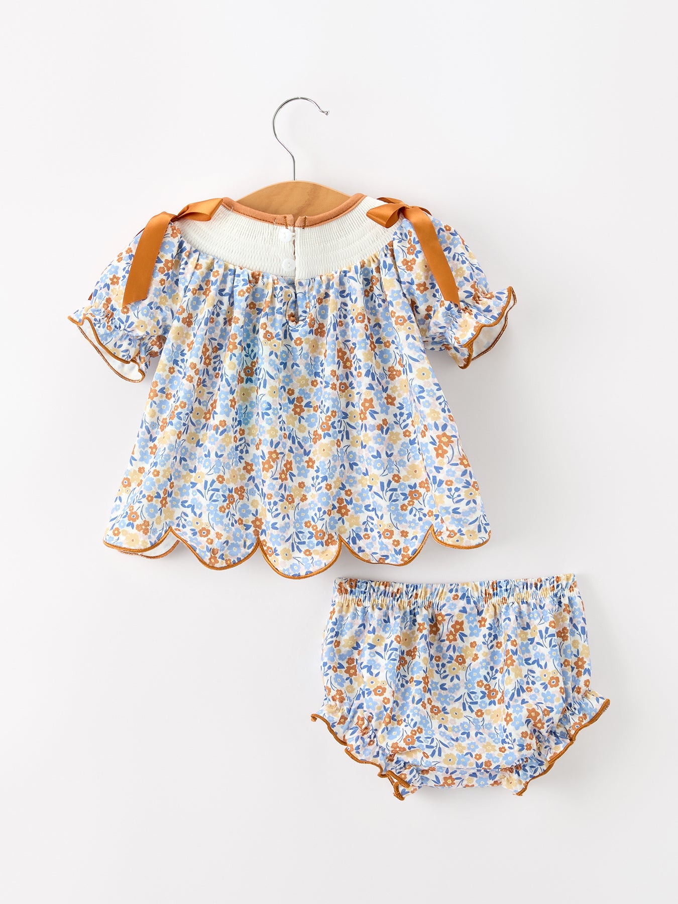 Fall Floral Smocked Girls Bloomer Set