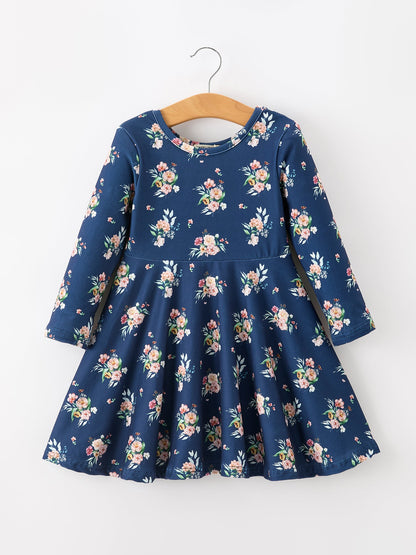 Fall Floral Girls Long Sleeve Dress