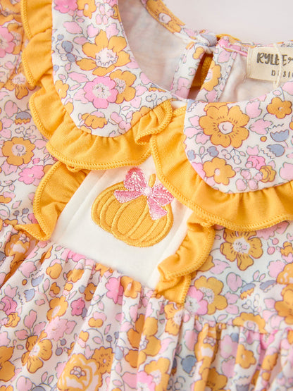 Halloween Pumpkin Floral Baby Bubble Romper