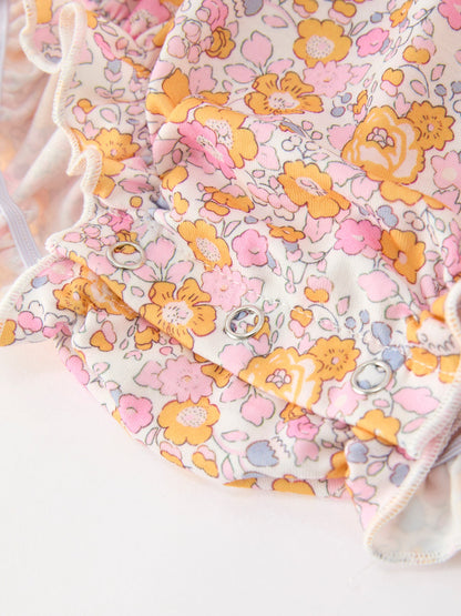 Halloween Pumpkin Floral Baby Bubble Romper