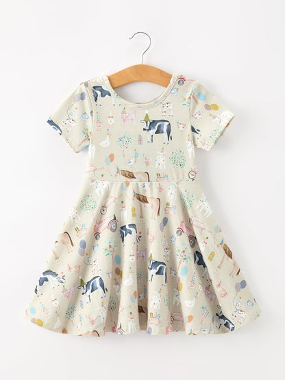 Farm Animal Birthday Twirl Girls Dress