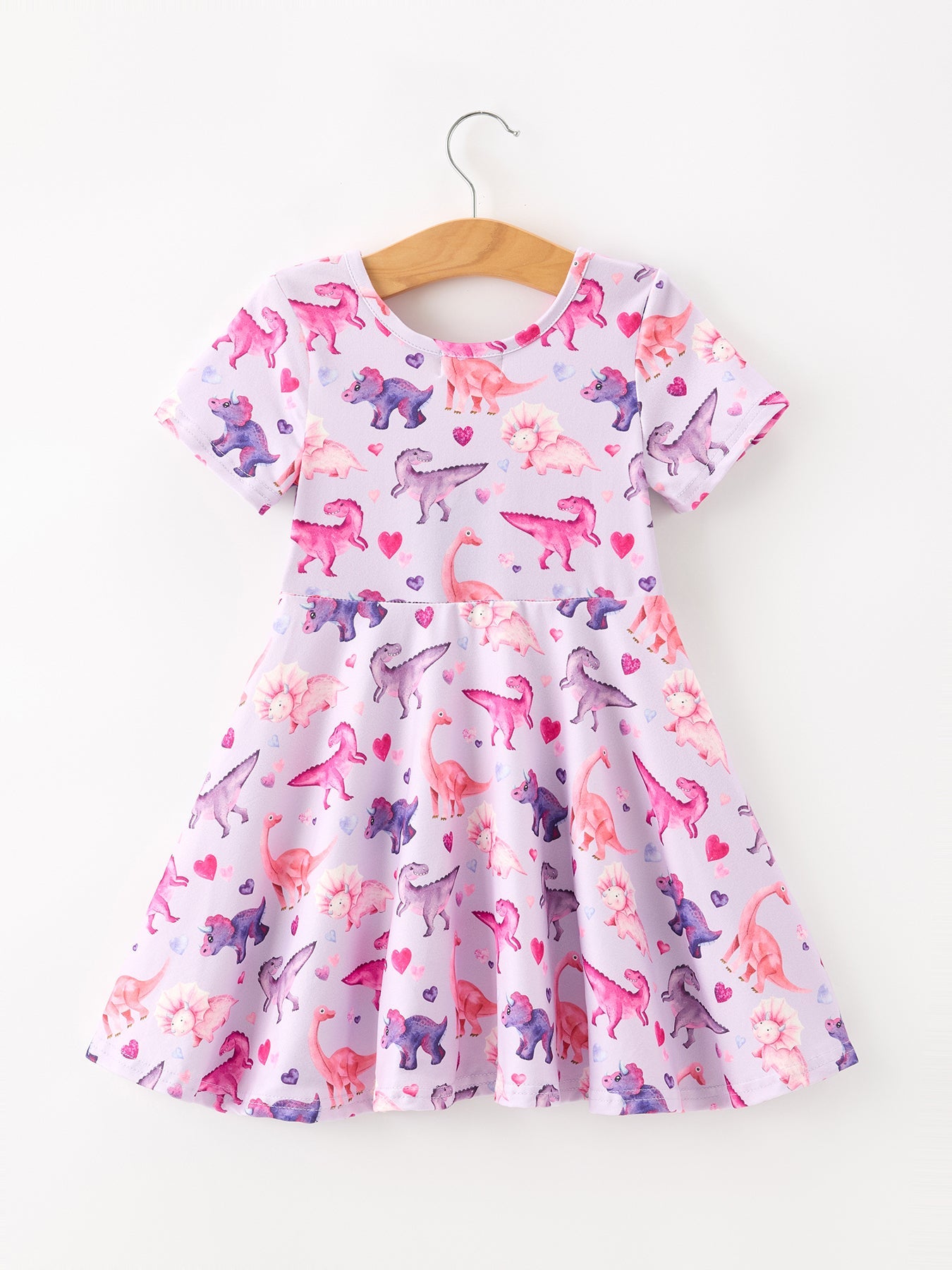 PREORDER Dinosaur Heart Twirl Girls Dress Short Sleeves